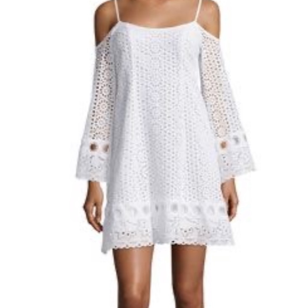 Nanette Lepore cold shoulder eyelet a-line dress